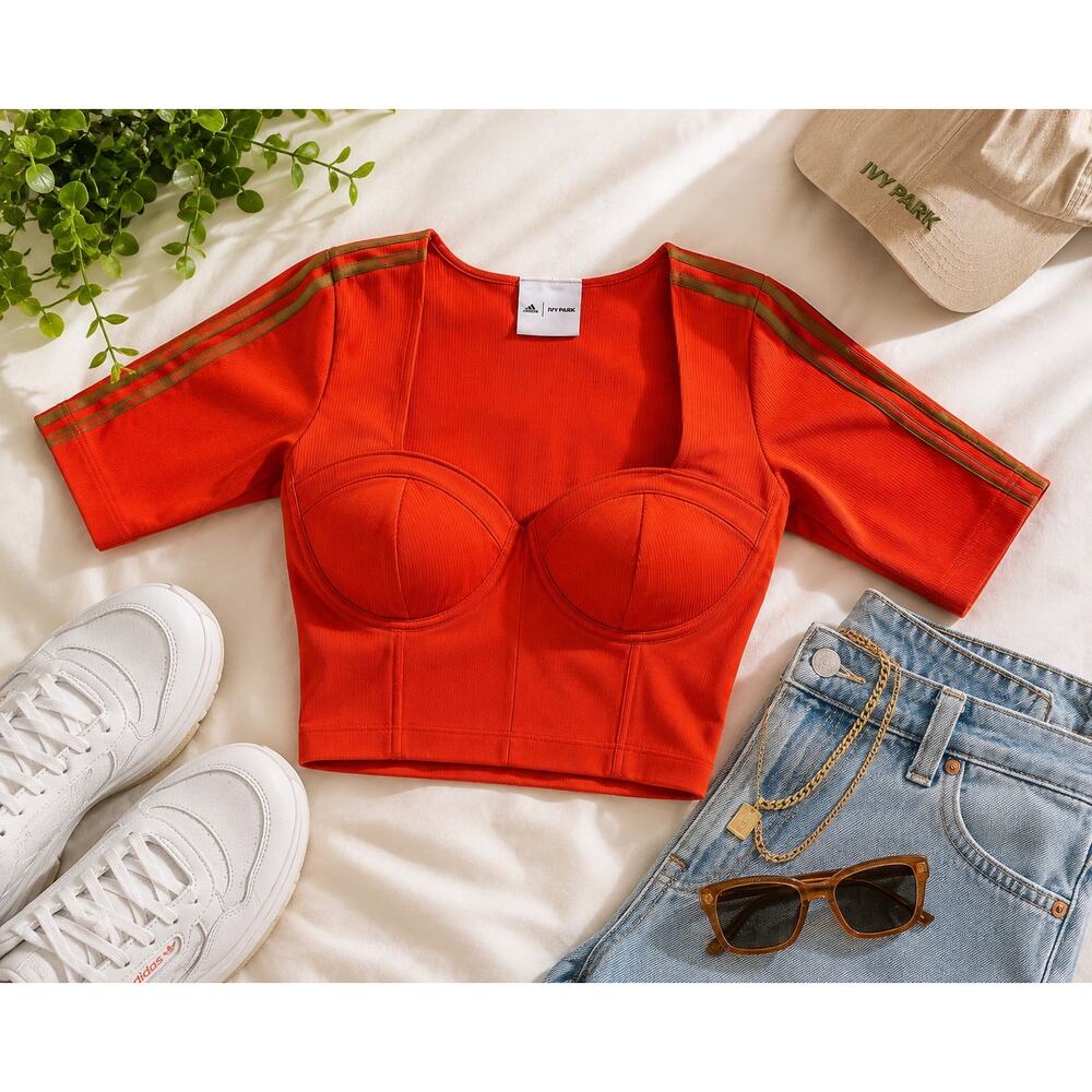Adidas x Ivy Park Women’s Ribbed Corset Crop Top Orange Red Size Small
